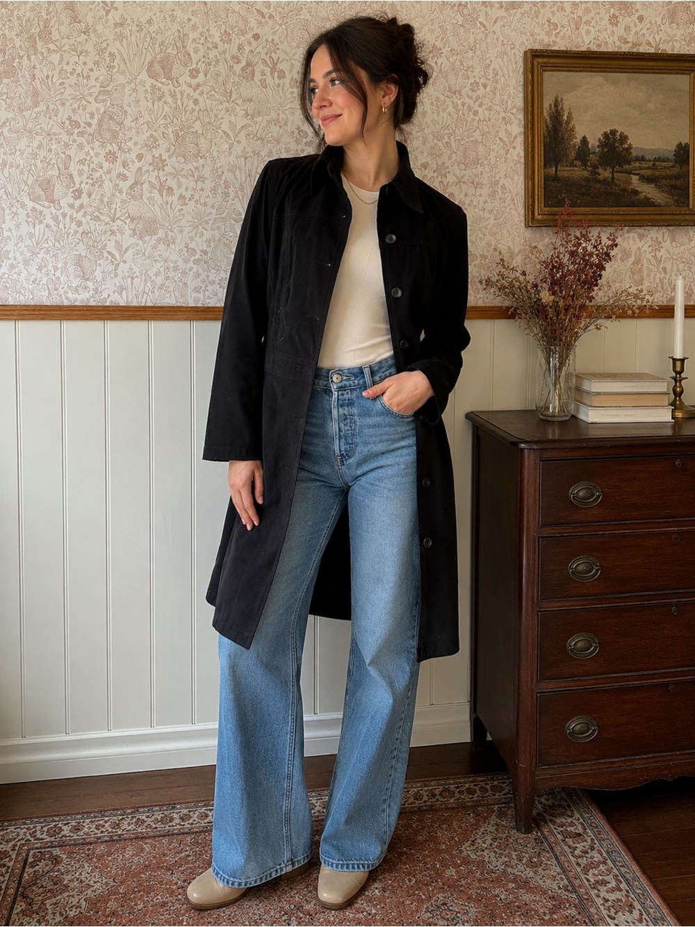 Cotton Ginny Black Longline Coat / Jacket – Size S/P